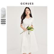 gcrues长款气质白色连衣裙，女2024夏季短袖，裙子小众设计感很仙