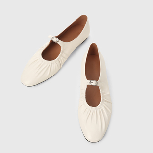SH0801724西班牙極柔舒适小羊皮INS风手工捏褶玛丽珍芭蕾鞋