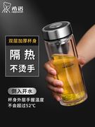 进口日本双层玻璃杯男高档抗菌泡茶水杯女隔热茶杯透明杯子9302/9