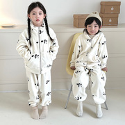 儿童保暖珊瑚绒睡衣两件套女可外穿秋冬毛茸茸卡通家居服套装加厚