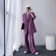 懂点紫色西装外套，2024春季韩版时尚显瘦气质长袖两件套装