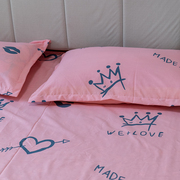 粉色少女卡通床单双人，印花纯棉布床上用品简单被套，可配三四件套