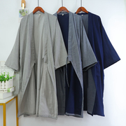 夏季纯棉浴袍男日式和服睡袍，中长款双层纱布和风系带甚平加大220