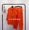 轻奢亚麻休闲西装橘色套装女时尚简约气质宽松显瘦衬衫裤子两件套