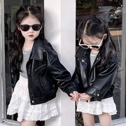 女童春秋款外套皮衣，短款儿童pu皮时髦女宝宝，黑色小夹克韩版洋气潮