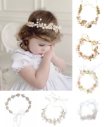  Petit Maison儿童花环发带花朵金叶子珍珠精致公主发饰