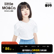 littlemoco童装夏装女孩，娃娃领衬衫女儿童，翻领白色短袖上衣洋气