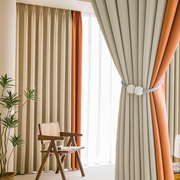 窗帘卧室遮光2022年客厅，温馨拼色现代简约挂钩款轻奢隔热隔音