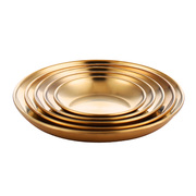 不锈盘子圆盘加厚平盘网红金属韩国好看的金色圆形咖啡甜品托盘