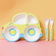 儿童汽车餐盘卡通宝宝竹纤维创意分格饭盘耐摔无味幼儿园餐具套装