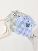 男;童格子衬衫短袖2023夏季韩版童装男孩夏装宝宝，上衣;&&&r