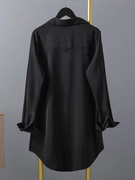 雪纺衬衫女春秋薄款2024年设计感小众气质中长款黑色衬衣上衣