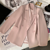 2022春秋季粉色西装领外套，女双排扣修身型通勤纯色系长袖上衣