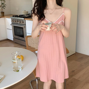吊带睡裙女夏季纯棉性感睡衣2023年高级感粉色家居服薄款短裙