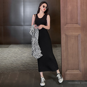 莫代尔垂感黑色吊带长裙2024夏季打底裙长款高级感背心连衣裙
