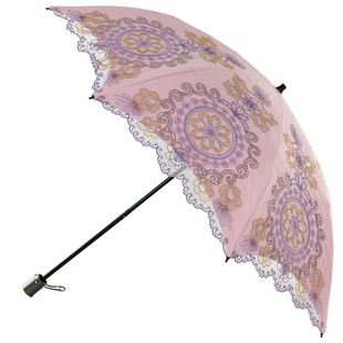 台湾彩虹屋洋伞二折双层刺绣防晒太阳伞黑胶，防紫外线遮阳伞超轻伞