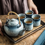 大容量茶壶陶瓷壶，复古日式功夫茶壶竹柄手提壶冲茶壶喝茶单壶