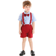 儿童装夏装款男童绅士短袖宝宝ins礼服蝴蝶结两件套装背带裤
