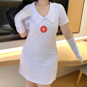 200斤白色翻领连衣裙护士制服cosplay万圣节衣服女裙大码加肥外贸