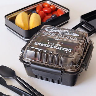 米间食堂 日式饭盒正方形便当盒加热叉勺304不锈钢内胆健身沙拉盒