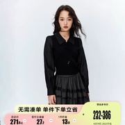 新ONLY2023夏季时尚气质甜美质感翻领拼接雪纺衫女