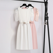 欧根纱拼接连衣裙设计感小众2024夏季韩版系带收腰中长款裙子