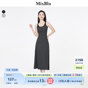 Mixblu深灰吊带连衣裙女夏季2024韩版洋气别致收腰显瘦背心裙