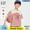 Gap男女童2024春夏纯棉条纹海军风logo短袖T恤儿童装上衣