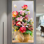 蒙娜丽莎十字绣玫瑰花2021线绣客厅走廊玄关竖版艺术花瓶