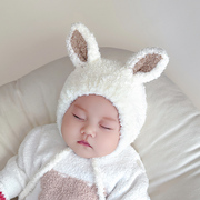 毛绒兔耳朵可爱宝宝帽子，秋冬保暖加厚男女婴幼儿，超萌护耳帽套头帽