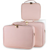 粉色pu皮化妆包大容量跟妆化妆品，收纳包纹绣(包纹绣)手提单肩隔板化妆箱