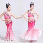 儿童傣族舞蹈服弹力孔雀舞演出服装女童少儿傣族鱼尾裙演出服