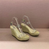 断码schutz巴西夏，裸色透明pvc水钻坡跟凉鞋