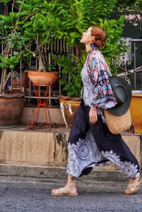 泰国夏海边度假开衫沙滩罩衫法式睡袍交叉腰带波西米亚民族风衬衫