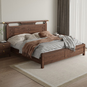 胡桃木新中式实木床双人床1.8米2米大床纯婚床1.5m高箱储物全主卧
