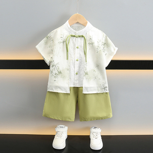 儿童汉服男童中国风唐装短袖，套装2024夏季宝宝，薄款民族风衣服