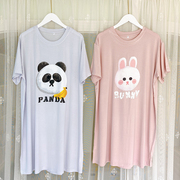 日系可爱少女心藌桃兔子，熊猫莫代尔睡裙，女夏薄款短袖圆领居家短裙