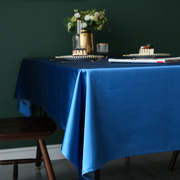 蓝色锦缎轻奢桌布纯色，定制北欧ins长方形，圆餐桌家用茶几台布艺