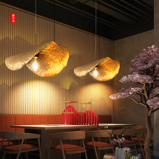 新中式餐厅吊灯轻奢风客厅灯高级感茶室禅意，荷叶复古艺术灯具全铜