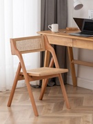 实木可折叠家用榉木折叠餐椅简约可叠放会议椅省空间便携实木凳子