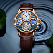 表皮带全自动机械瑞士手表，男夜光陀飞轮，时尚真皮精钢国产腕表