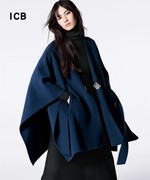 icb日系秋季宽松羊毛羊绒混纺斗篷，式大衣系带七分袖外套商场同款