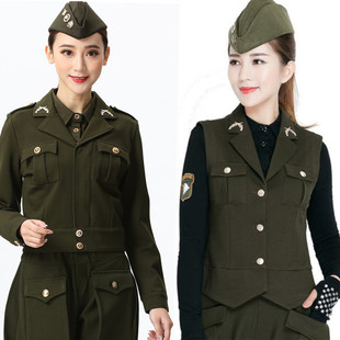 水兵舞服装女列宁装水冰舞，短外套秋上衣套装列宁服军绿色演出