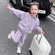 女童套装春秋装2024女宝宝，洋气休闲两件套儿童，时尚韩版运动装
