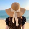 草帽系丝带草帽女夏季出游沙滩海边太阳帽子防晒遮阳帽渔夫帽