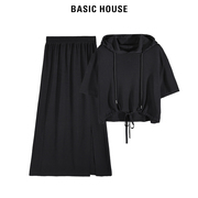 Basic House/百家好夏季时尚套装女短袖高腰休闲气质两件套
