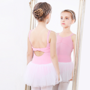 夏季幼少儿童芭蕾舞练功服粉色连体吊带纱裙女童舞蹈演出服跳舞裙