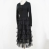 鸢娜尔23冬柜价1399黑色，羊毛针织拼接网纱翻领长袖连衣裙优雅长裙