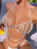 珍珠链条吊带打底装饰泳装，欧美女士性感罩衫，身体链比基尼上衣饰品