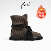 fed平底短靴女冬季靴子褶皱雪地靴保暖棉靴女款R1121-ZFA337